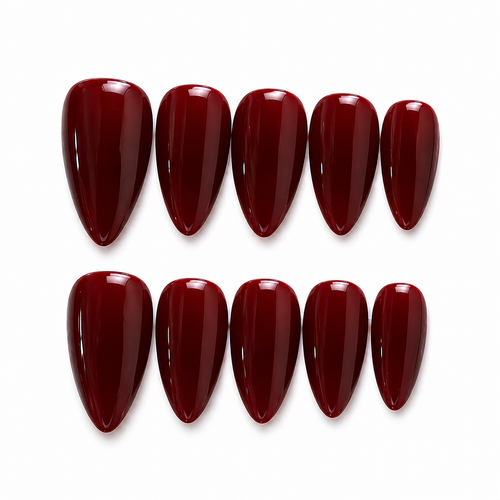 Set of red nail polish on a white background