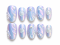 Holographic Iridescent Press On Nails | Purple Blue Chrome Pearl Oval | Mermaid Nail Art