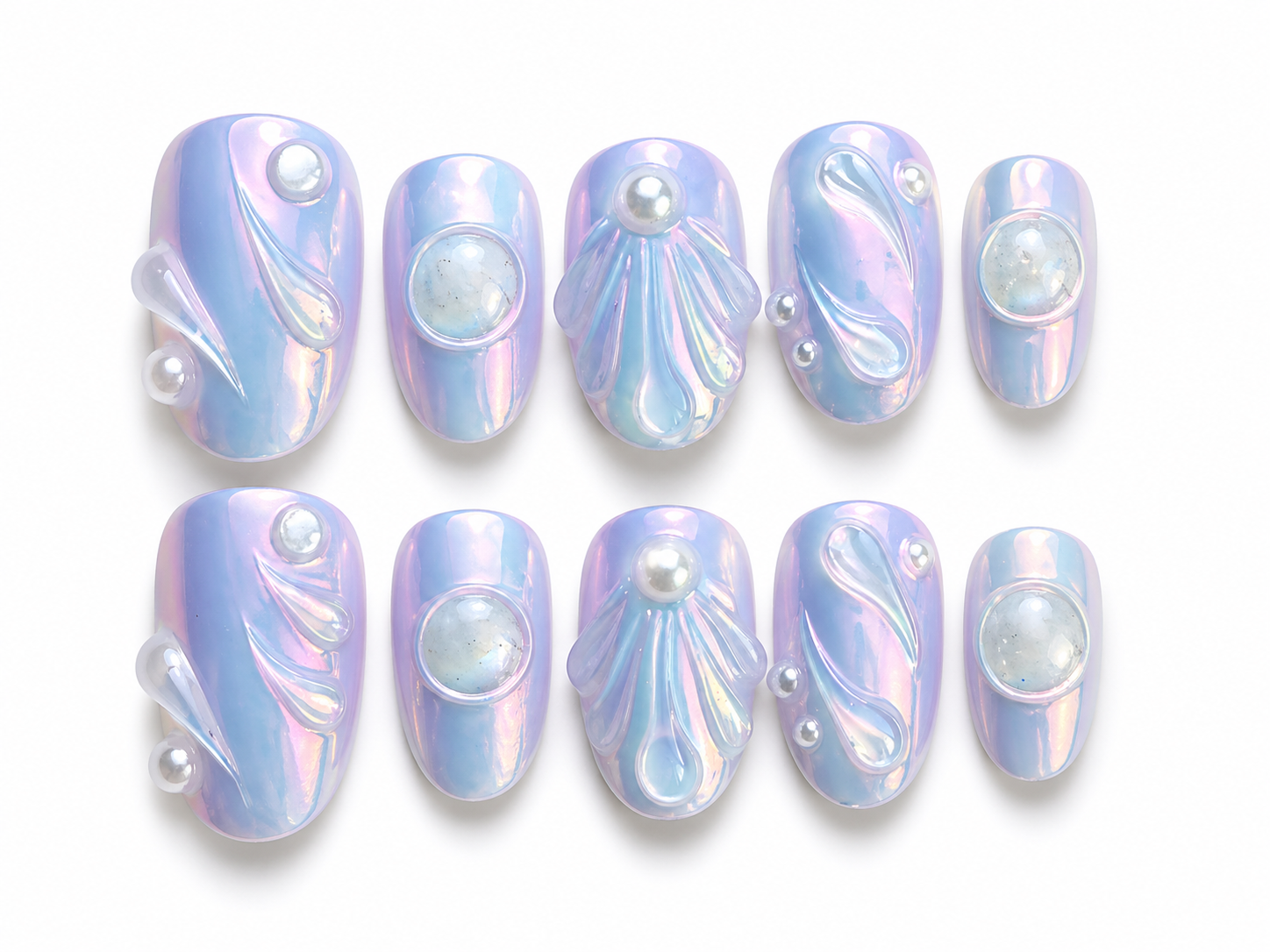 Holographic Iridescent Press On Nails | Purple Blue Chrome Pearl Oval | Mermaid Nail Art