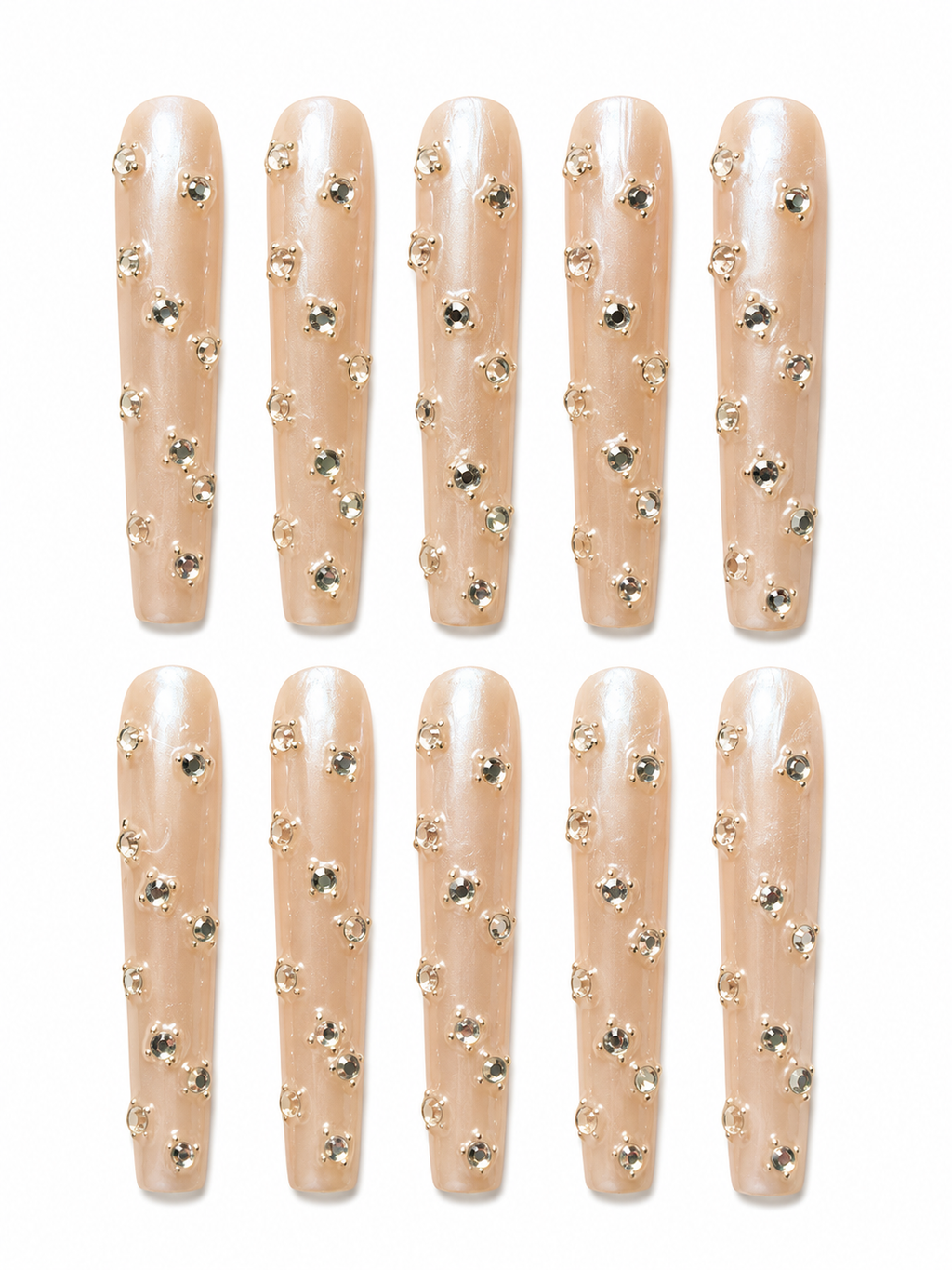 nude pearl press on nails on a white background