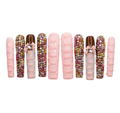 Pink Bubble Texture Rhinestone Press On Nails | Long Square 3D Quilted Nail Art
