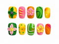 Tropical color press on nails. A full hand of summer
